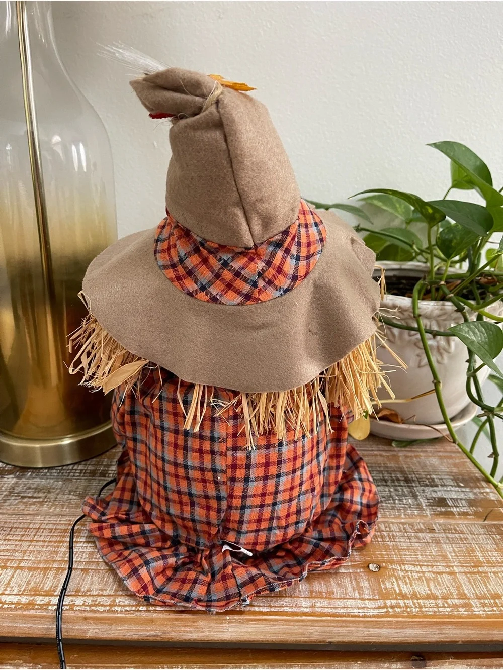 Fiberoptic Scarecrow Sitting Halloween Decoration Lights Up Cute Happy Pumpkin